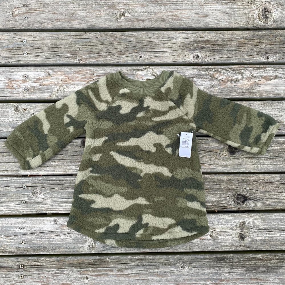 Old Navy Olive Camouflage Crew-Neck Sherpa Dress